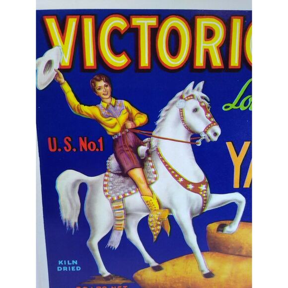 Victorious Cowgirl White Horse Western Cowboy Yams Label Vintage Original 1950's - Picture 3 of 4